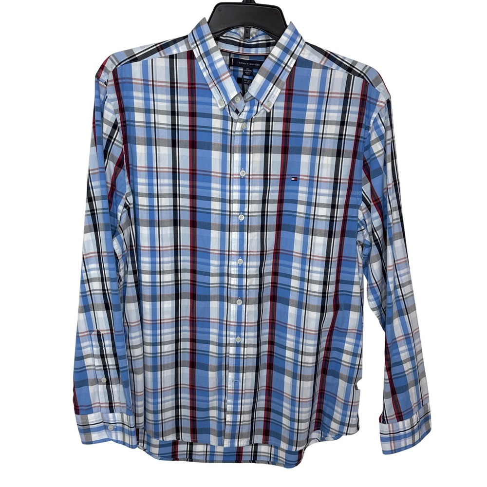 Tommy Hilfiger Men's XXL Plaid Button Down Shirt‎ Long Sleeve THFlex Blue Red